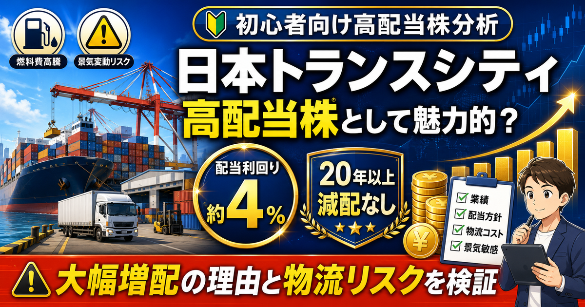 日本トランスシティは高配当株として魅力的？配当利回り・業績・リスクを解説のアイキャッチ画像
