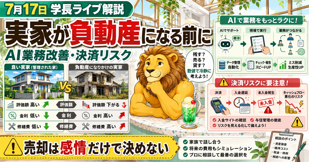2026年7月17日の両学長ライブ解説｜実家の売却判断・AI業務改善・決済リスクのアイキャッチ画像