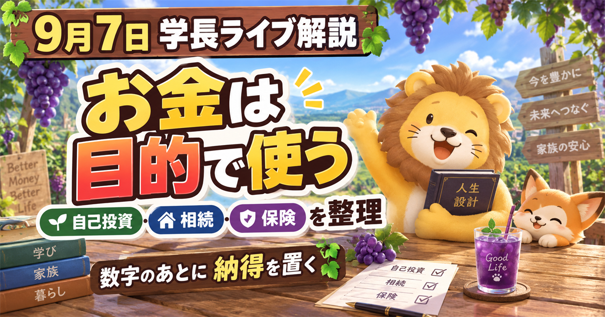 お金の合理性と納得感を分けて考える｜2026年9月7日両学長ライブ解説のアイキャッチ画像