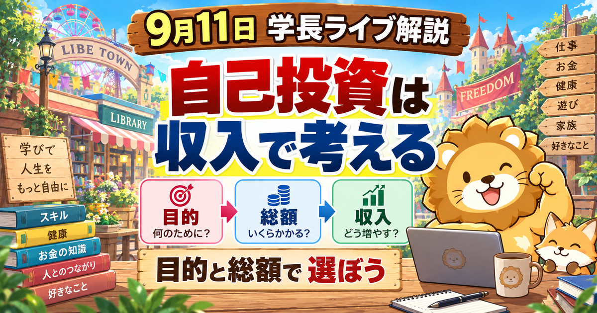 自己投資と残価設定型ローンを整理｜2026年9月11日両学長ライブ解説のアイキャッチ画像