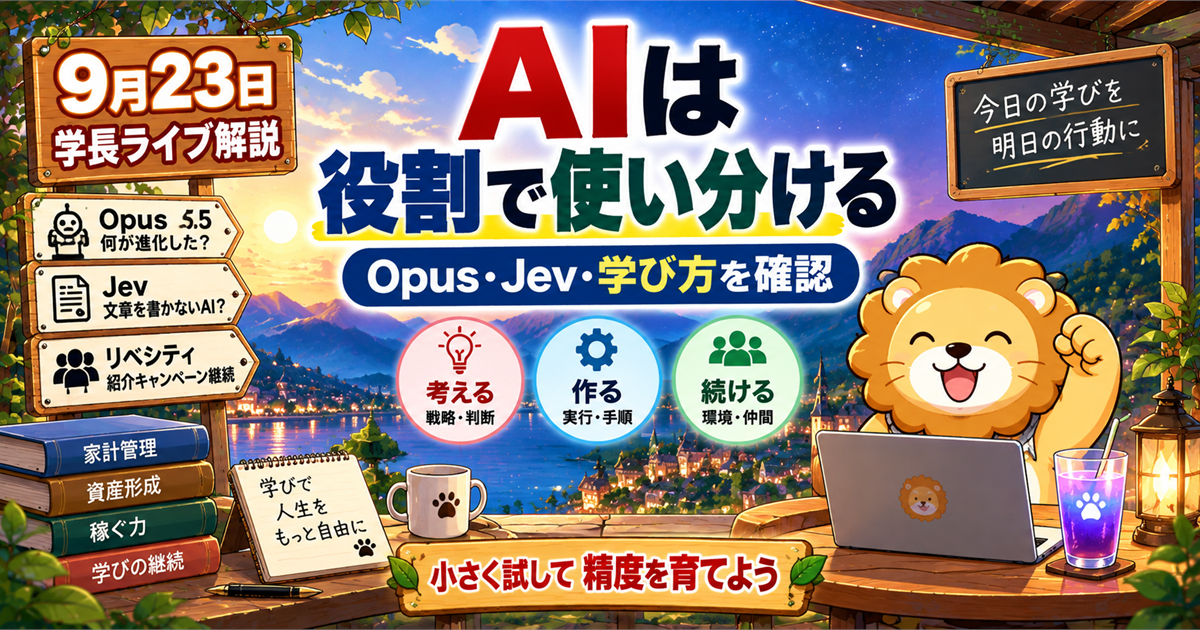 AIの役割を分けて、家計と稼ぐ力に生かす｜2026年9月23日両学長ライブ解説のアイキャッチ画像