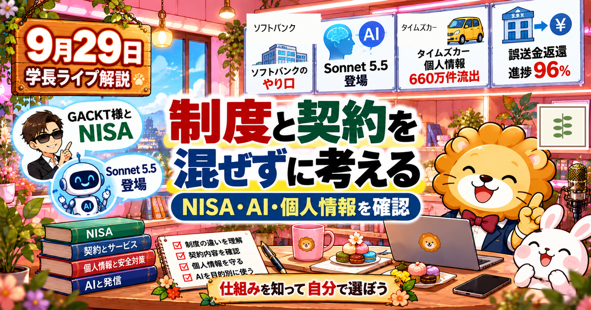NISA・契約・個人情報を仕組みから整理する｜2026年9月29日両学長ライブ解説のアイキャッチ画像